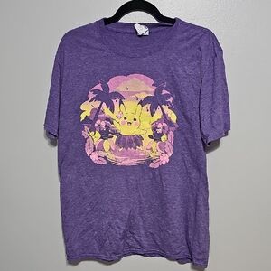 Purple Graphic L Pokemon T-Shirt with Pikachu Design